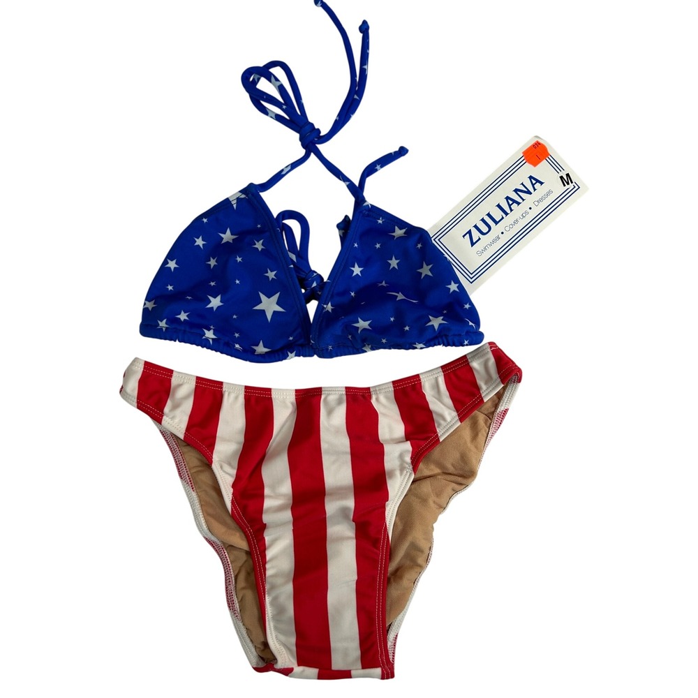 Zuliana Y2K American Flag Bikini Set Stars Stripes Red‎ White Blue Medium NWT